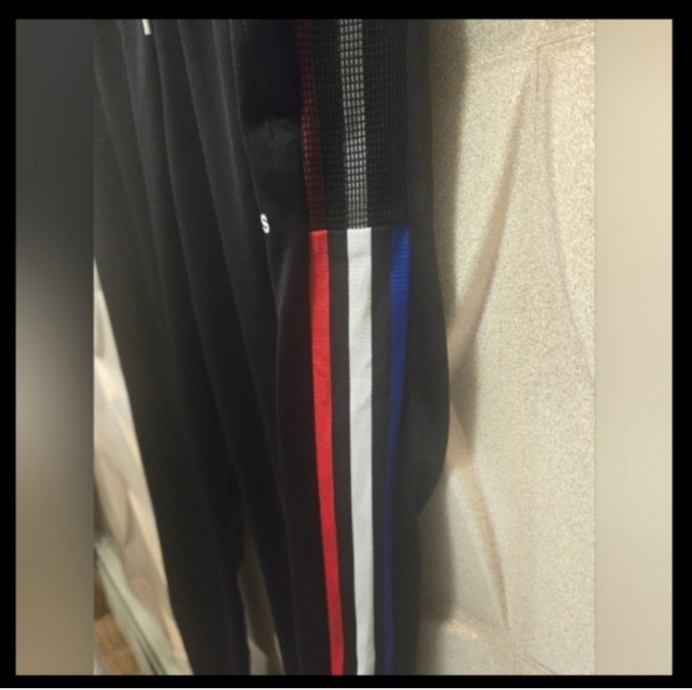Adidas Women's Track Pants Size Medium Black With Red/White/Blue Stripes WHoodie - Picture 2 of 5